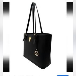 Valentino “New Line” Elegant Black Tote Bag with Wallet. Gorgeous Gold Accents.